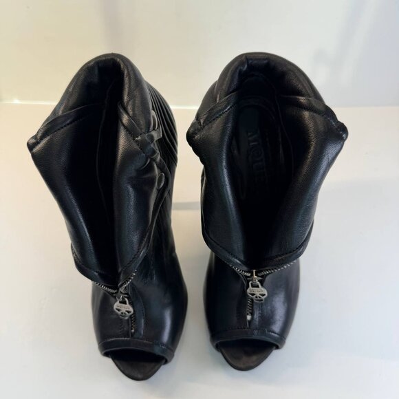 Alexander McQueen Leather Peep-Toe Platform Booties – Black – EU 36 - Picture 8 of 16